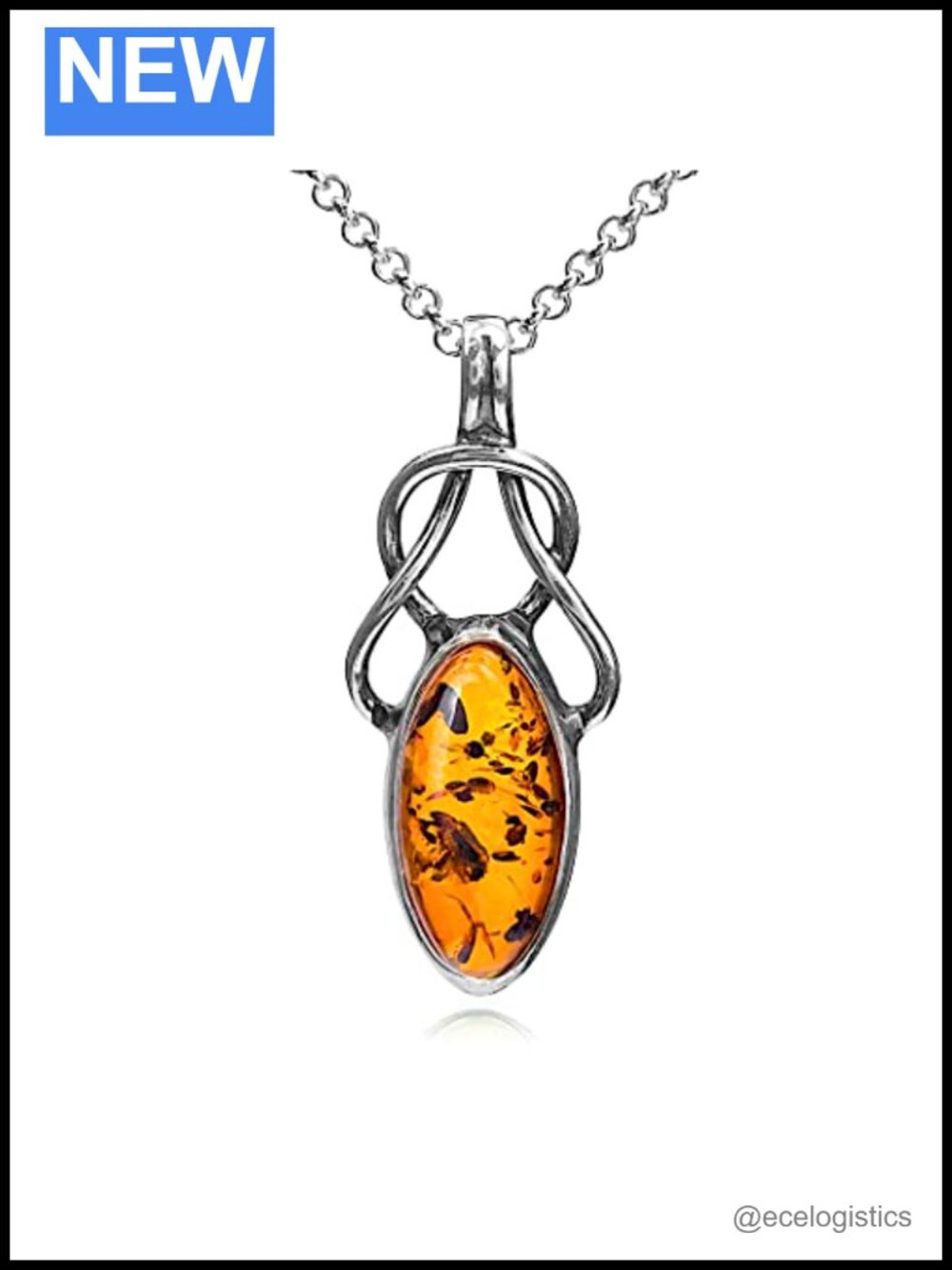 Amber Sterling Silver Celtic Pendant Necklace 18 Inch